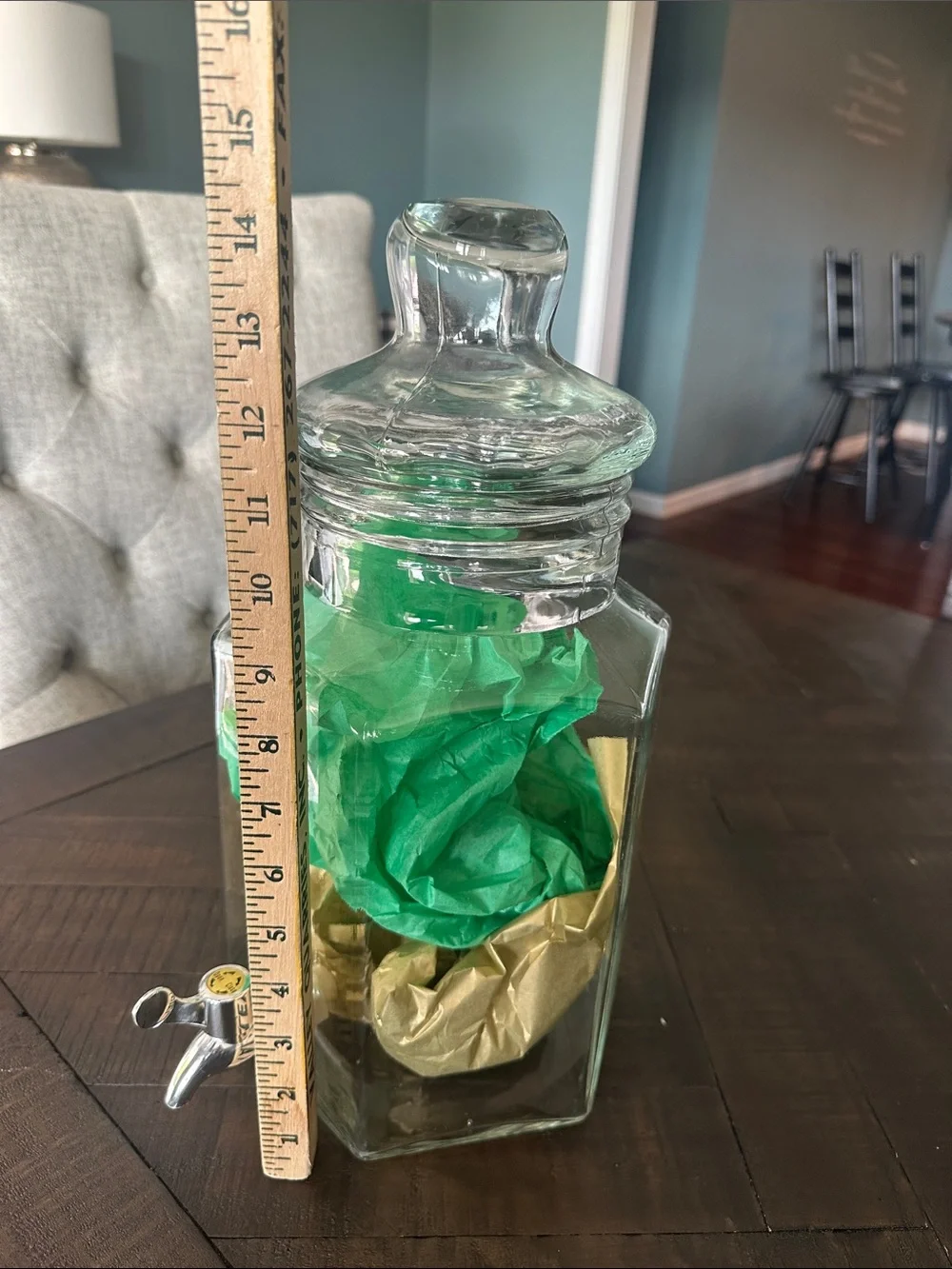 Clear Glass Apothecary Jar with Lid - Green & Gold Accents